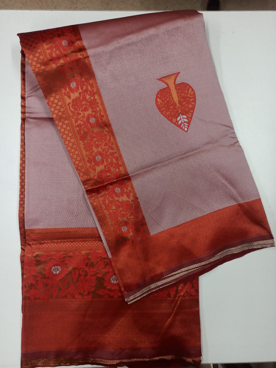 Elegant Rose Gold Heritage Woven Soft Silk Saree