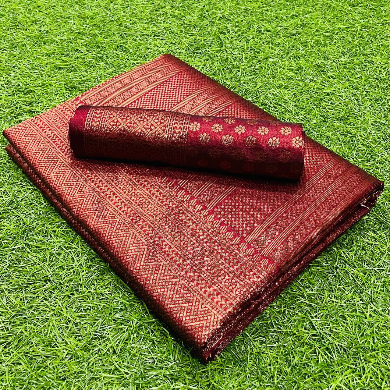 Royal Copper Zari Woven Traditional Soft Silk Saree