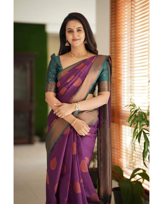 Amazing Royal Heritage Woven Soft Silk Saree with Rich Contrast Border