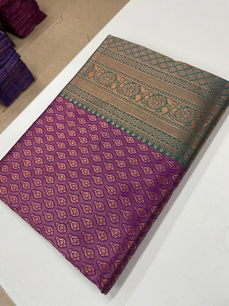 Gorgeous Traditional Kanjivaram Style Lichi Silk Sare