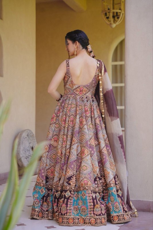 Charming Multicolor Designer Gown Set with Dupatta