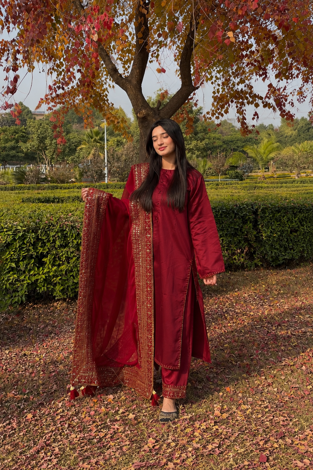 Majestic Maroon Premium Pure Cotton Embroidered Suit Set with Heavy Designer Dupatta