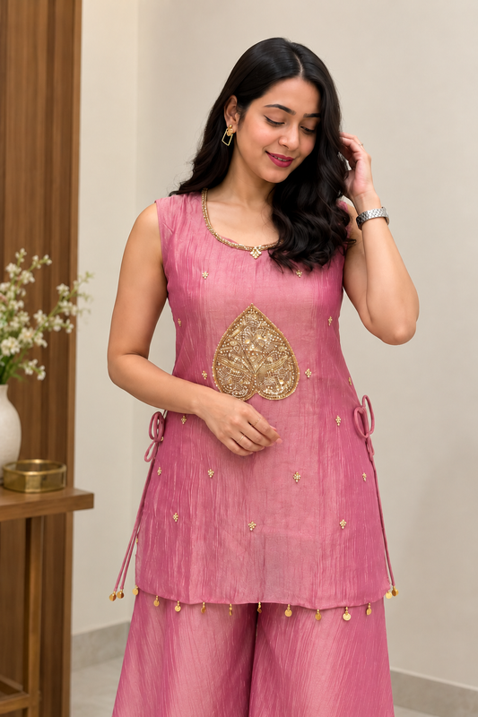Rosy Glow Designer Kurta Palazzo Set