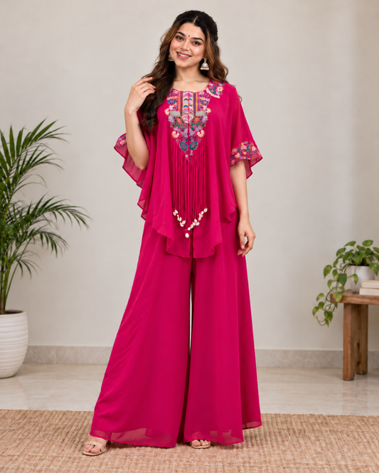 Lovely Rani Pink Embroidered Kaftan Palazzo Set