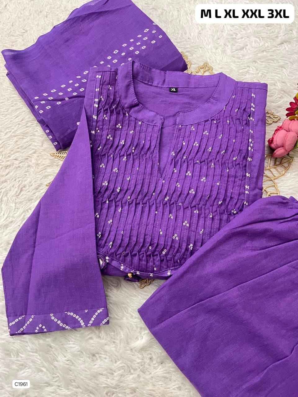 Captivating Royal Purple Bandhani Print Ethnic Ensemble