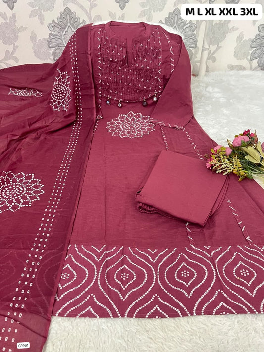 Stunning Fuchsia Pink Bandhani Print Ethnic Ensemble