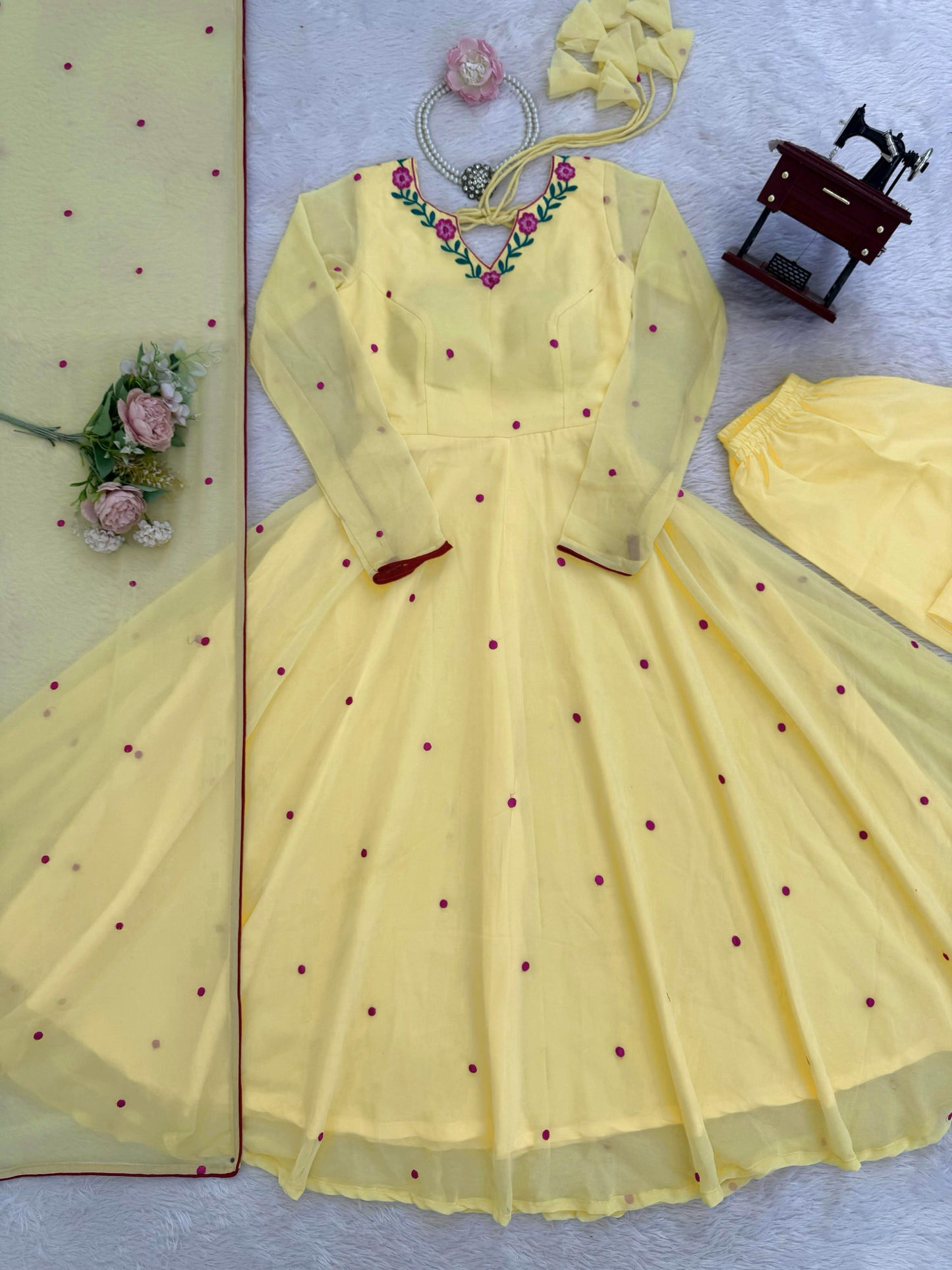 Sunshine Yellow Embroidered Anarkali Suit Set with Elegant Dupatta