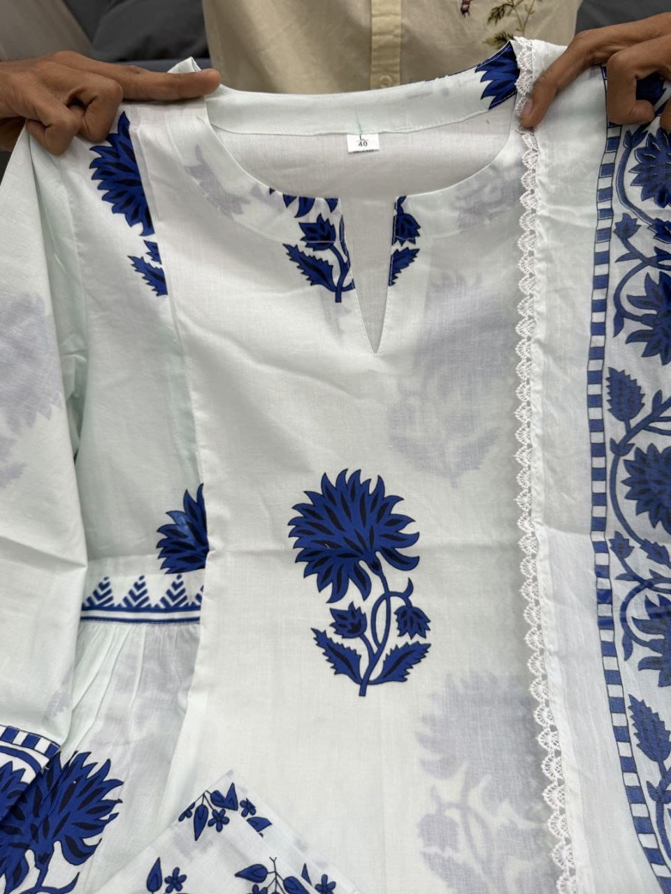 Elegant Floral Print Cotton Kurta Set with Matching Dupatta
