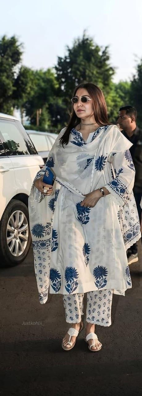 Elegant Floral Print Cotton Kurta Set with Matching Dupatta