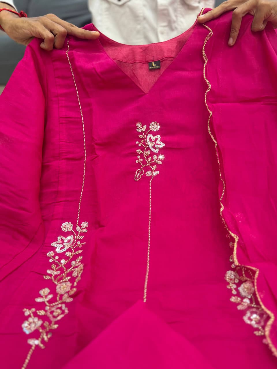 Beautiful Rani Pink Floral Embroidered Anarkali Suit Set