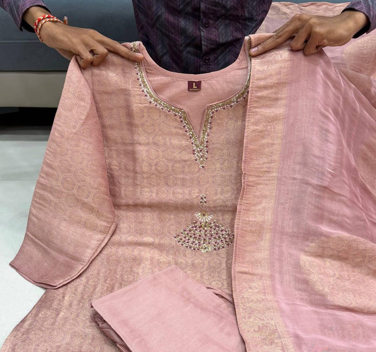 Blush Charm Jacquard Kurta Pant Set