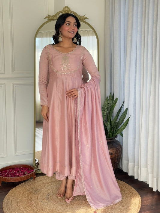 Soft Bloom Pink Anarkali Suit Set