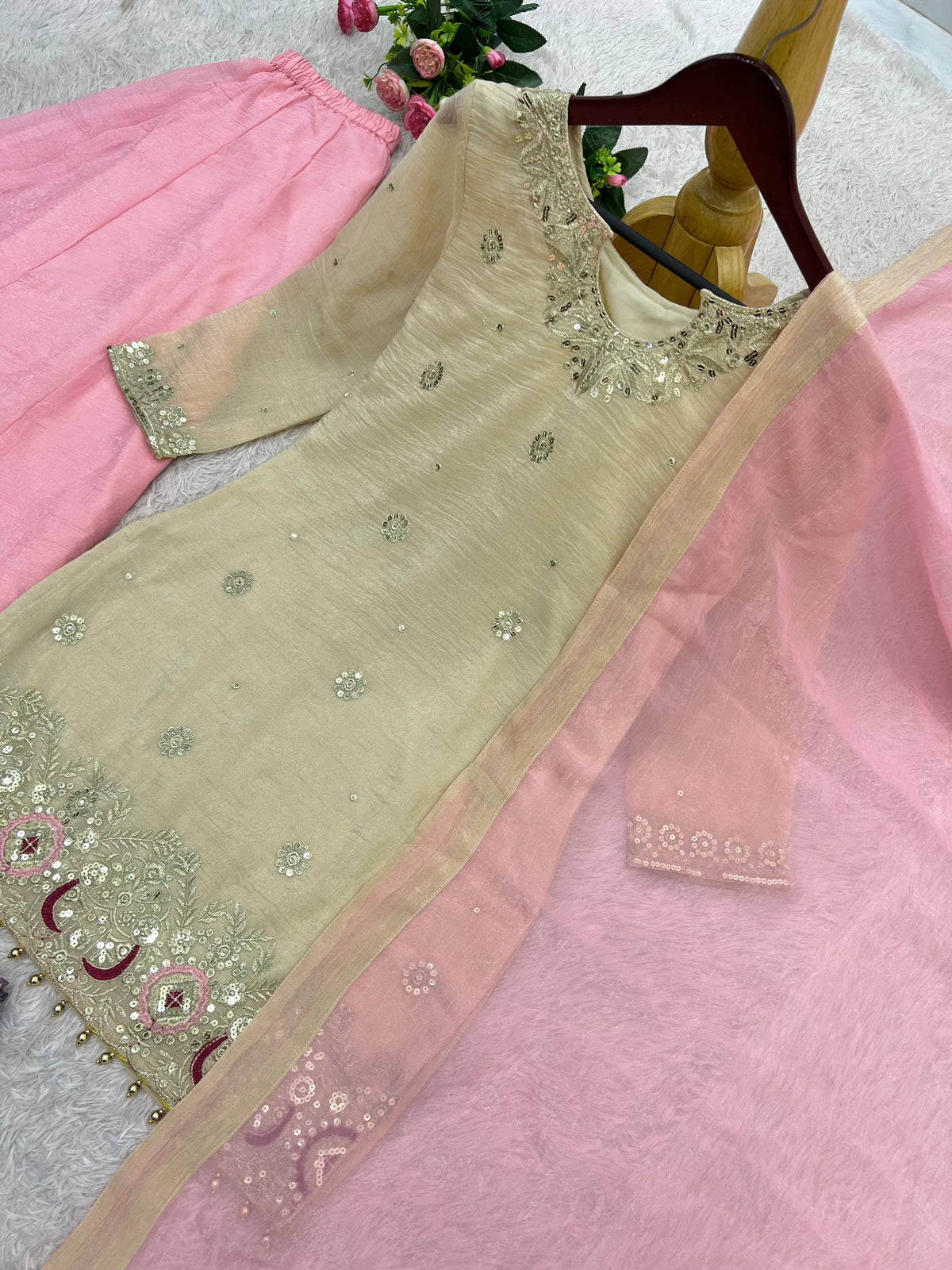 Elegant Ivory & Blush Pink Sharara Suit Set