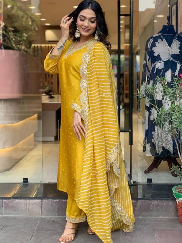Mustard Yellow Festive Kurta Dupatta Set