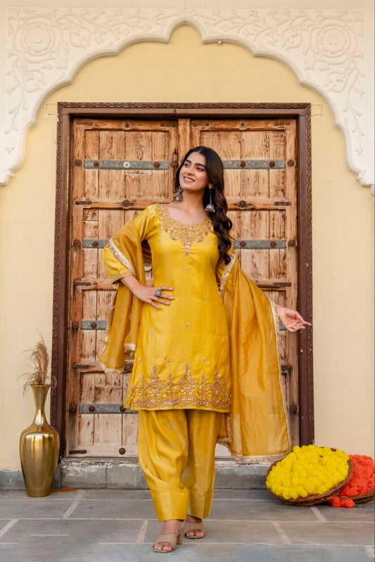 Radiant Mustard Embroidered Festive Suit Set