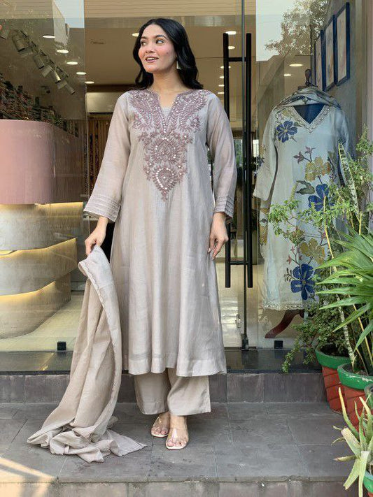 Pearl Mist Embroidered Straight Kurta Pant Set