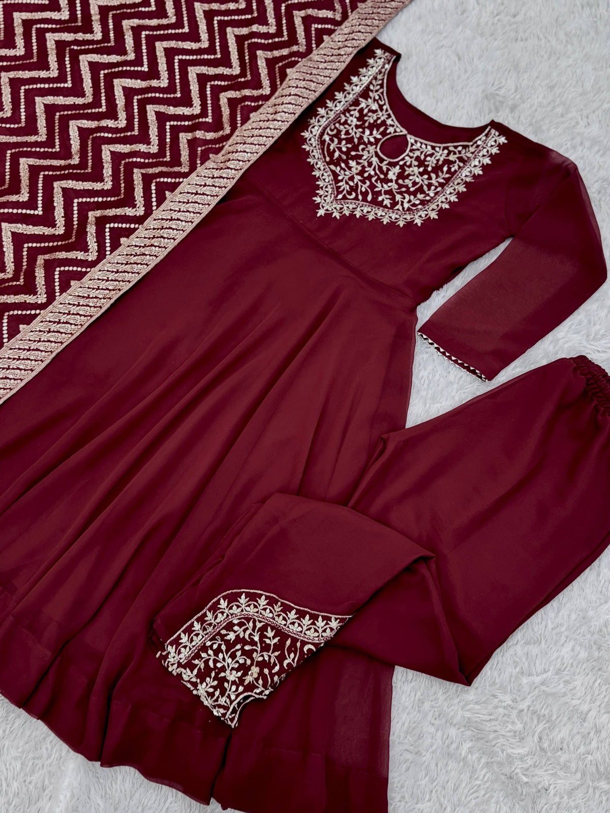 Regal Maroon Embroidered Festive Suit Set