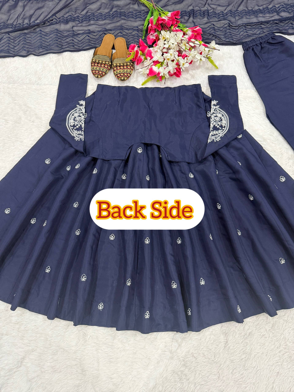 Graceful Navy Blue Anarkali Kurta with Palazzo and Dupatta Set