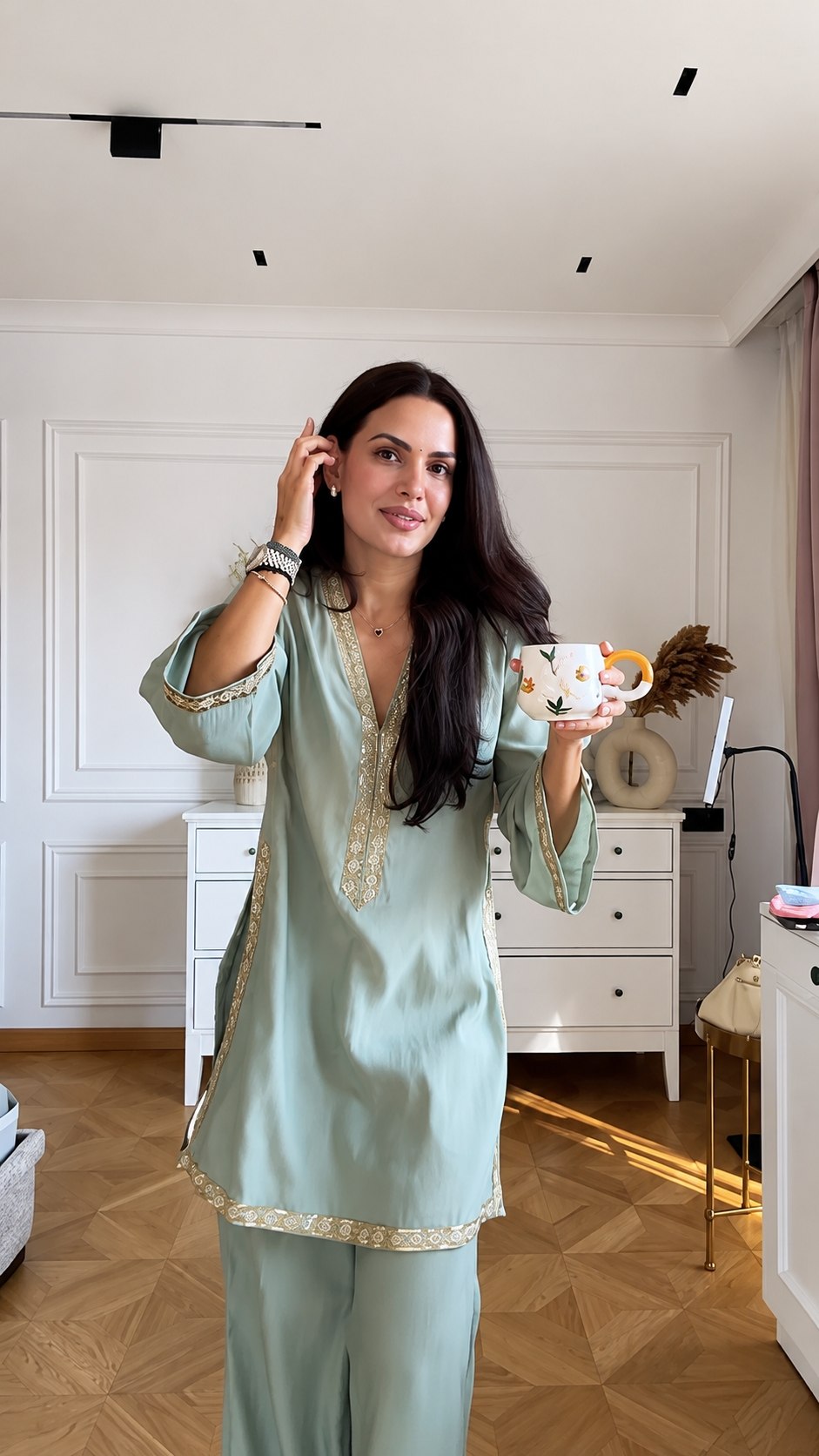 Mint Comfort Lace Kurta Palazzo Set