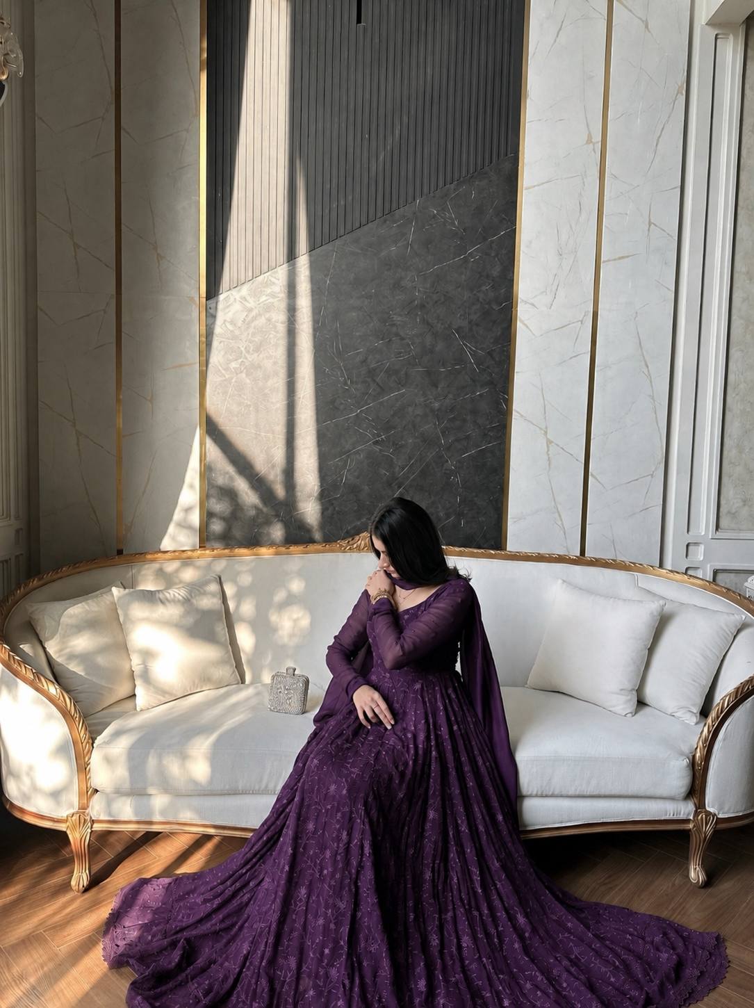Enchanting Deep Purple Floral Embroidered Anarkali Gown set