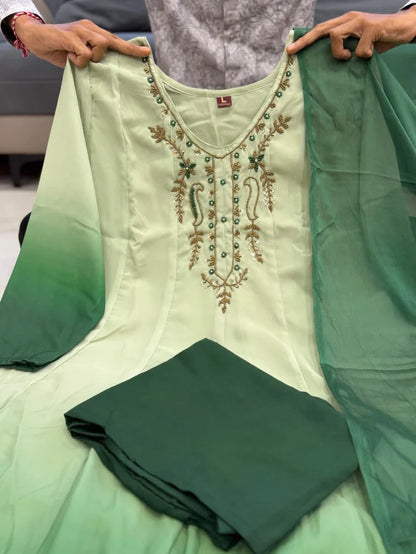 Mint Green Ombre Embroidered Anarkali Suit Set