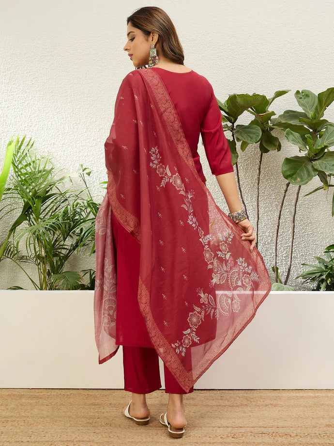 Beautiful Red Women’s Traditional Kurta Pant Set with Dupatta