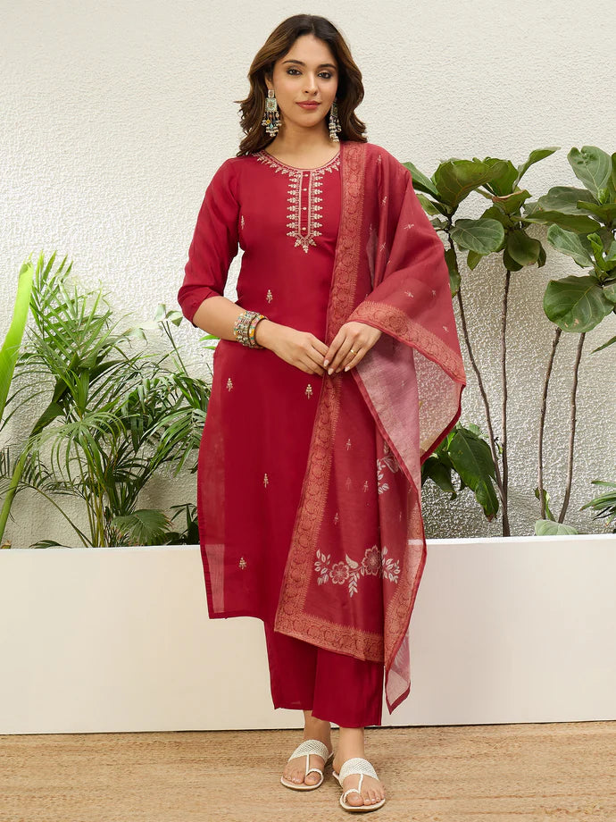 Beautiful Red Women’s Traditional Kurta Pant Set with Dupatta