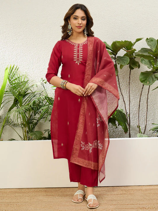 Beautiful Red Women’s Traditional Kurta Pant Set with Dupatta