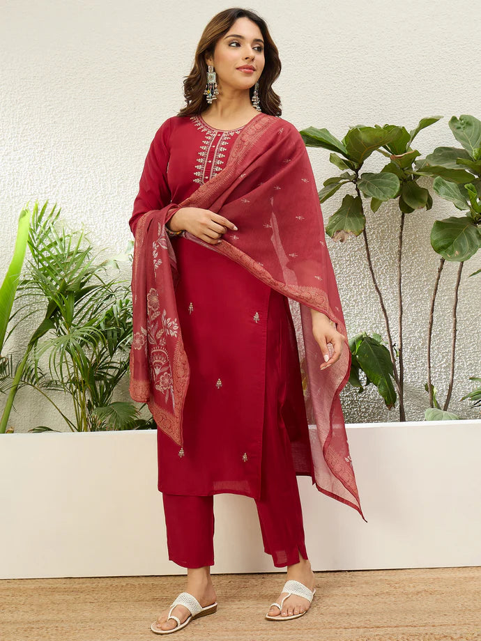 Beautiful Red Women’s Traditional Kurta Pant Set with Dupatta