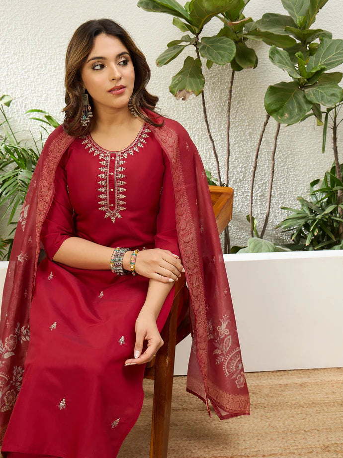 Beautiful Red Women’s Traditional Kurta Pant Set with Dupatta
