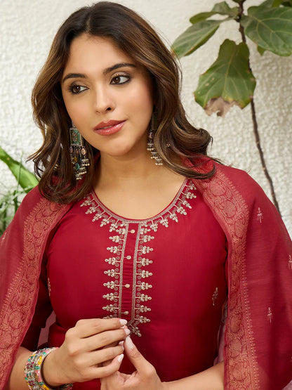 Beautiful Red Women’s Traditional Kurta Pant Set with Dupatta