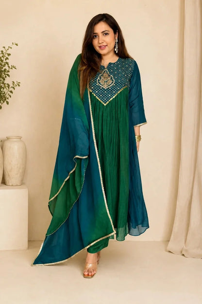 Magic Emerald Green Embroidered Anarkali Suit Set