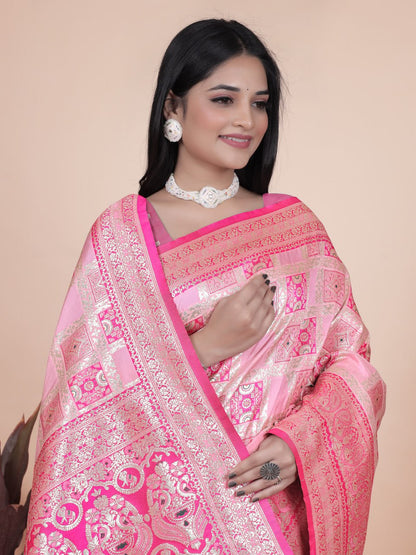 Amazing Baby Pink Banarasi Silk Saree with Rich Silver Zari Detailing