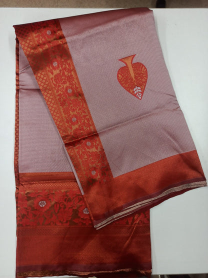 Elegant Rose Gold Heritage Woven Soft Silk Saree