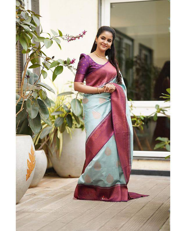 Beautiful Pastel Heritage Woven Soft Silk Saree