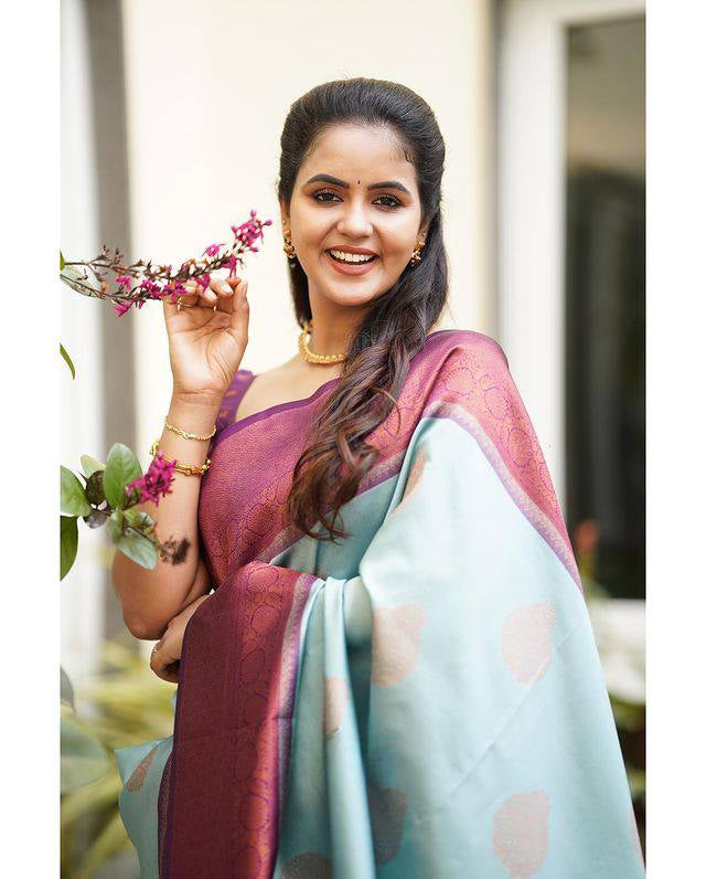 Beautiful Pastel Heritage Woven Soft Silk Saree