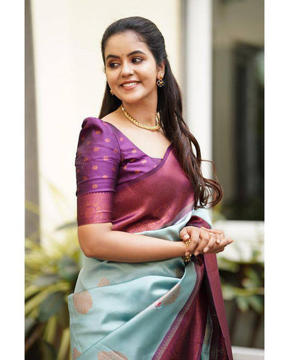 Beautiful Pastel Heritage Woven Soft Silk Saree
