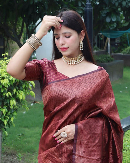 Royal Copper Zari Woven Traditional Soft Silk Saree