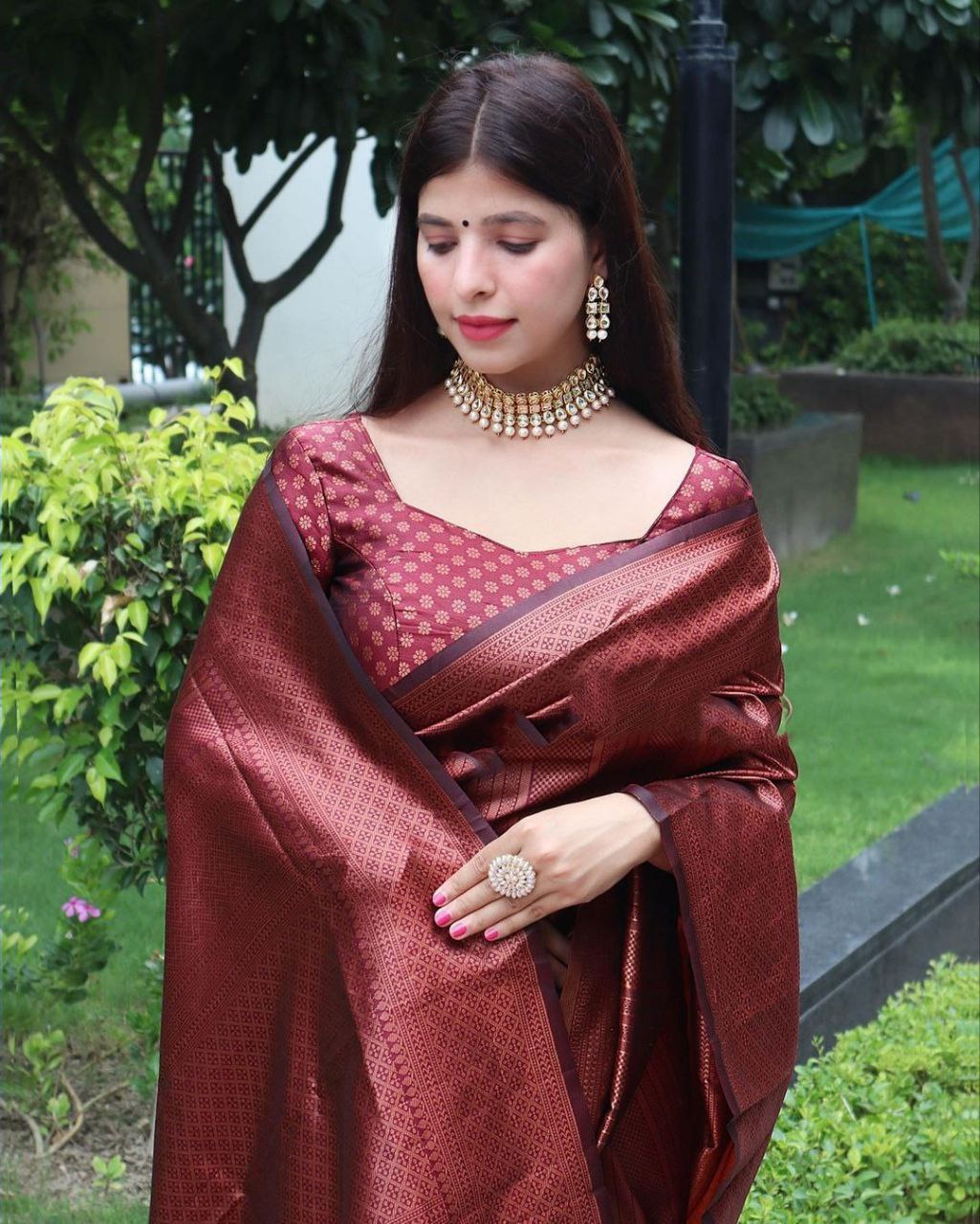 Royal Copper Zari Woven Traditional Soft Silk Saree