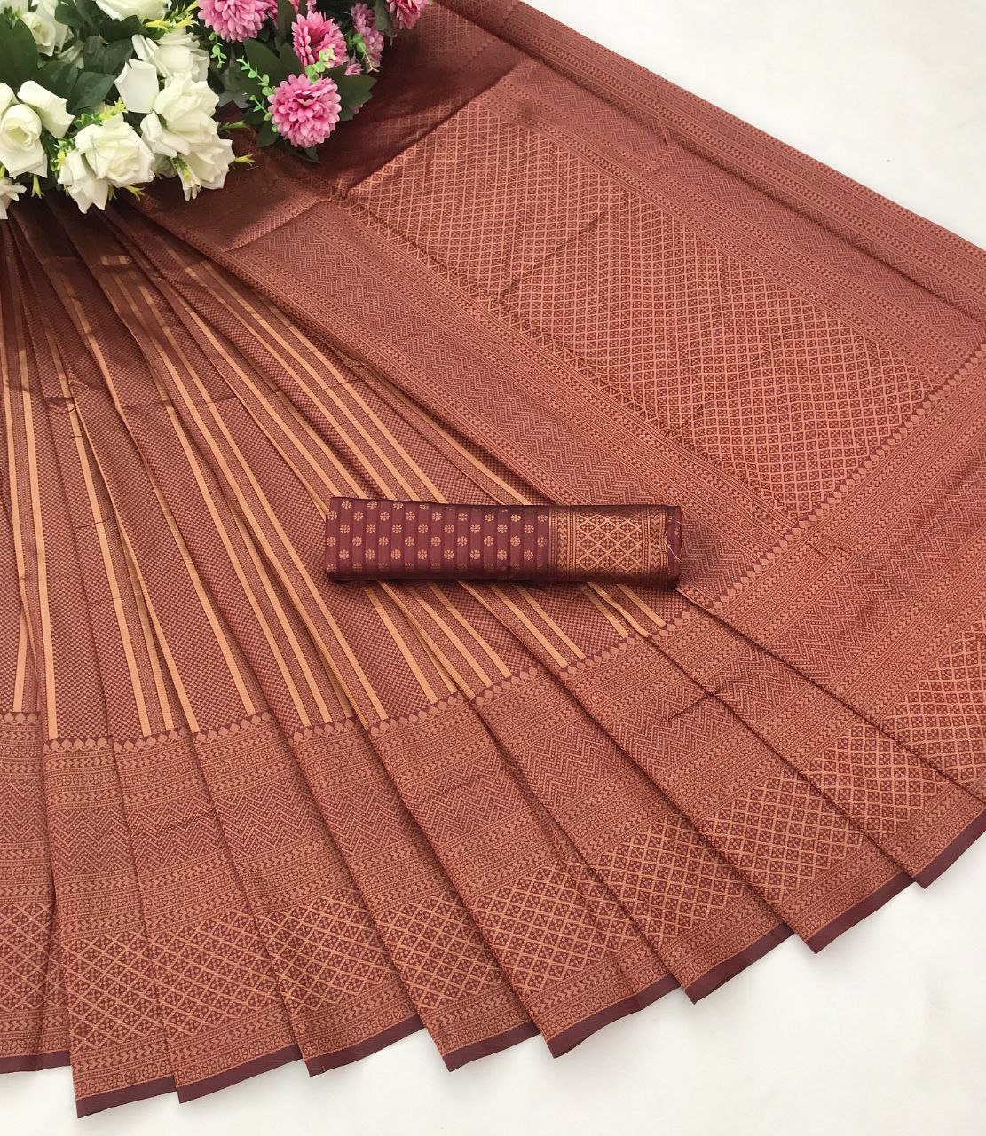 Royal Copper Zari Woven Traditional Soft Silk Saree