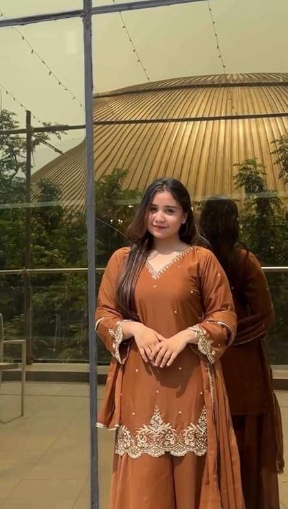 Fantastic Rust Chocolate Heavy Fox Georgette Scalloped Suit Set