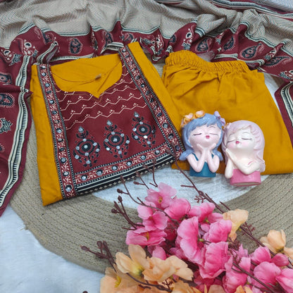 Magic Mustard Yellow Printed Rayon Kurta Pant Set