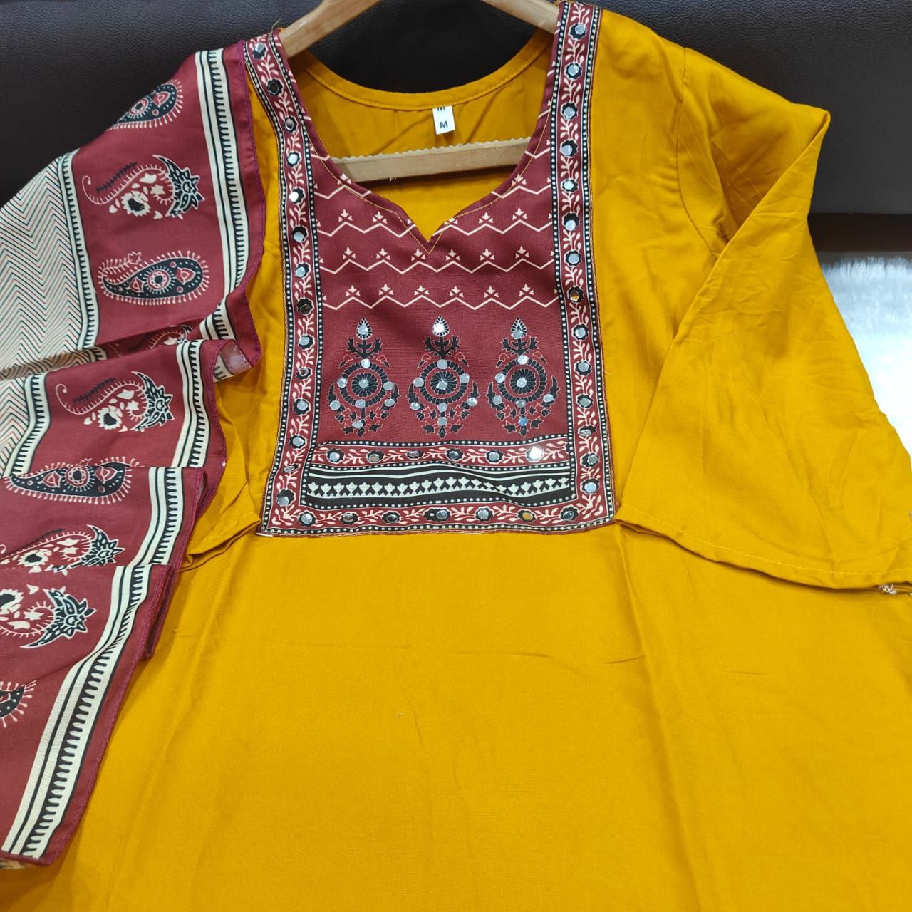 Magic Mustard Yellow Printed Rayon Kurta Pant Set