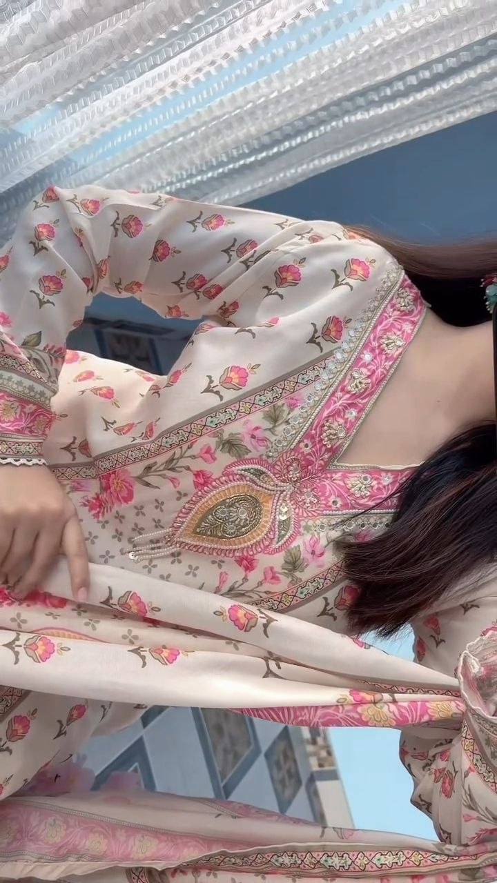 Graceful Ivory Floral Printed Pure Cotton Stitched Suit Set with Elegant Dupatta