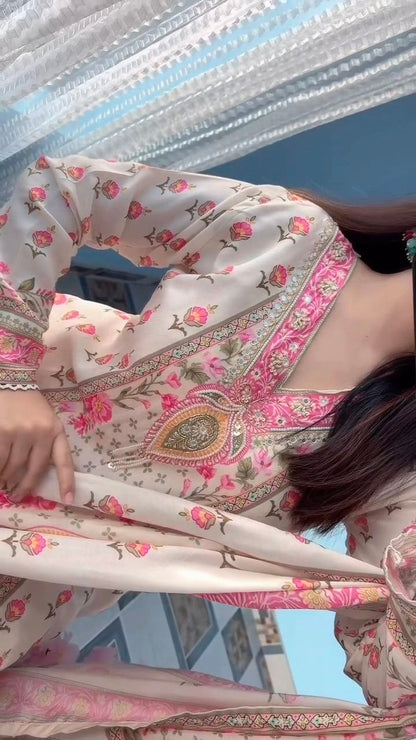 Graceful Ivory Floral Printed Pure Cotton Stitched Suit Set with Elegant Dupatta