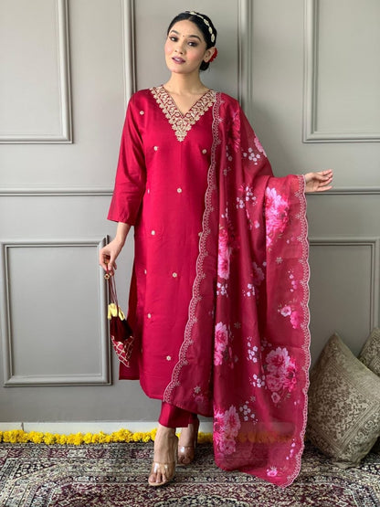 Festive Bloom Premium Embroidered Suit Set