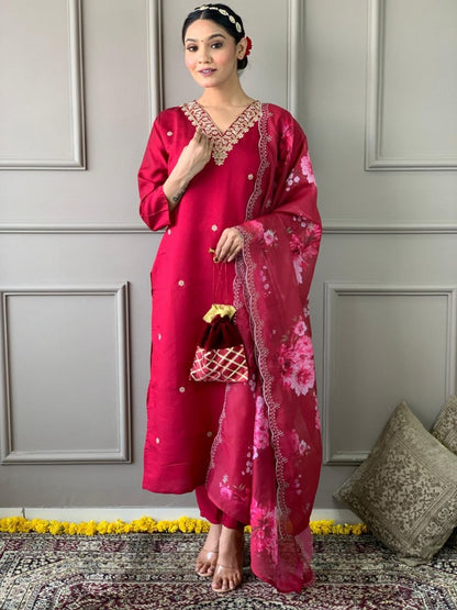 Festive Bloom Premium Embroidered Suit Set