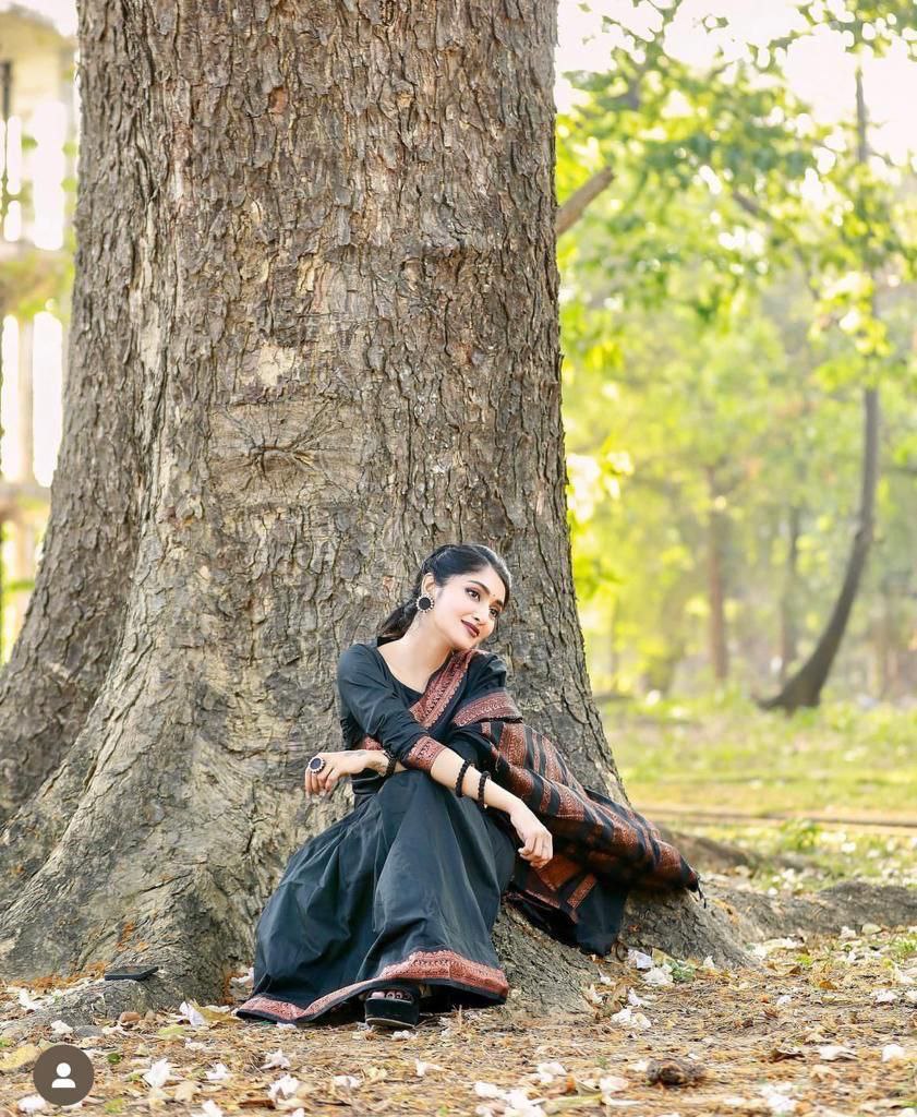 Elegant Jet Black Lichi Silk Saree with Rich Copper Zari Border for Women