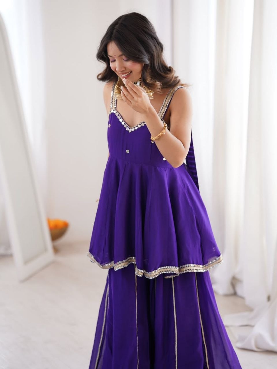 Royal Purple Mirror Work Sharara Suit Set