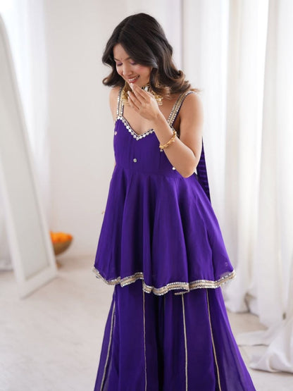 Royal Purple Mirror Work Sharara Suit Set